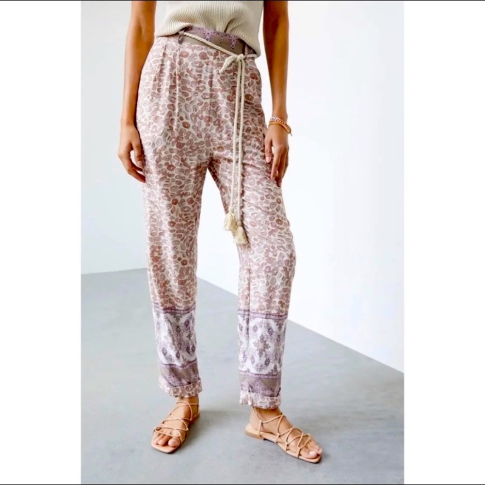 NWT Anthropologie Ollari Tasseled Tapered Trousers Light Mauve
